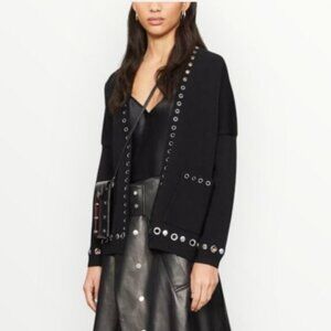 Maje Metallica Grommet Cardigan Open Front in Black